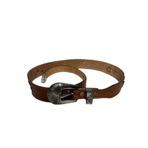 Vtg Silver Creek Collection Distressed Brown Leather Belt Concho Animals Size 28